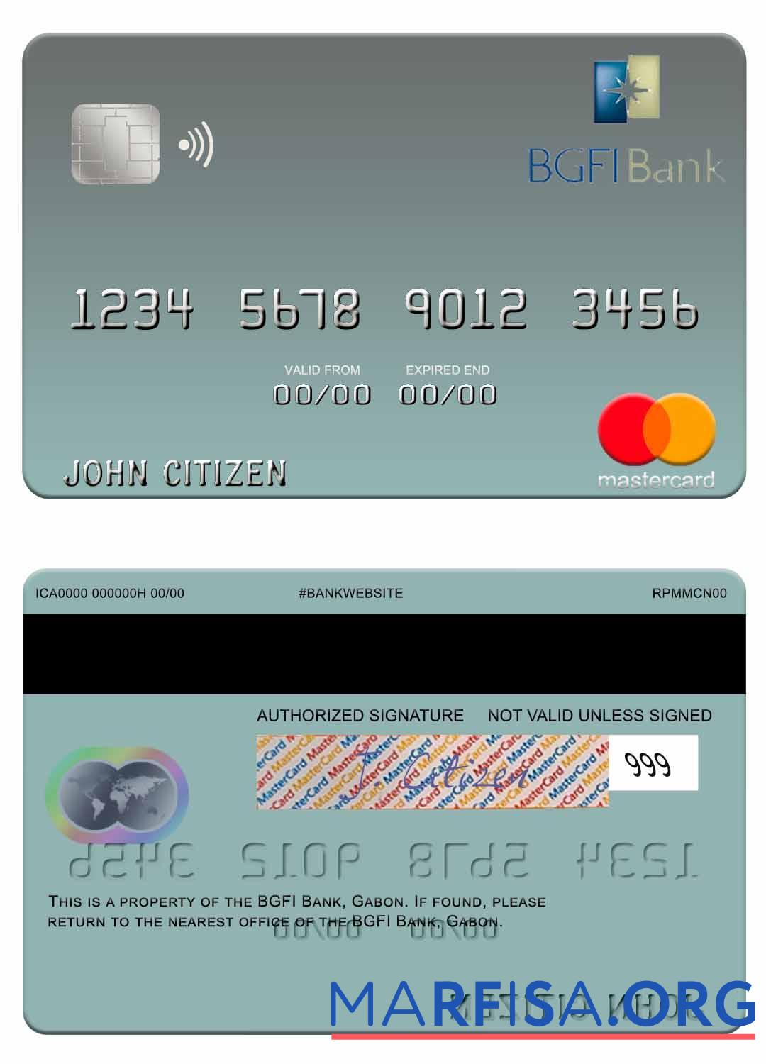 Blank Gabon BGFI Bank mastercard download for verification